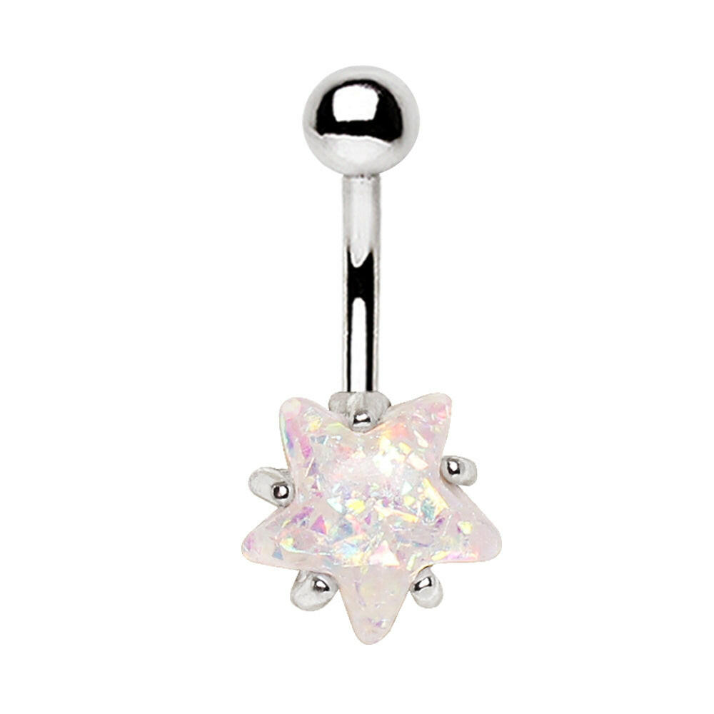 Surgical Steel Large White Opal Star Navel Ring Navel Ring Impulse Piercings