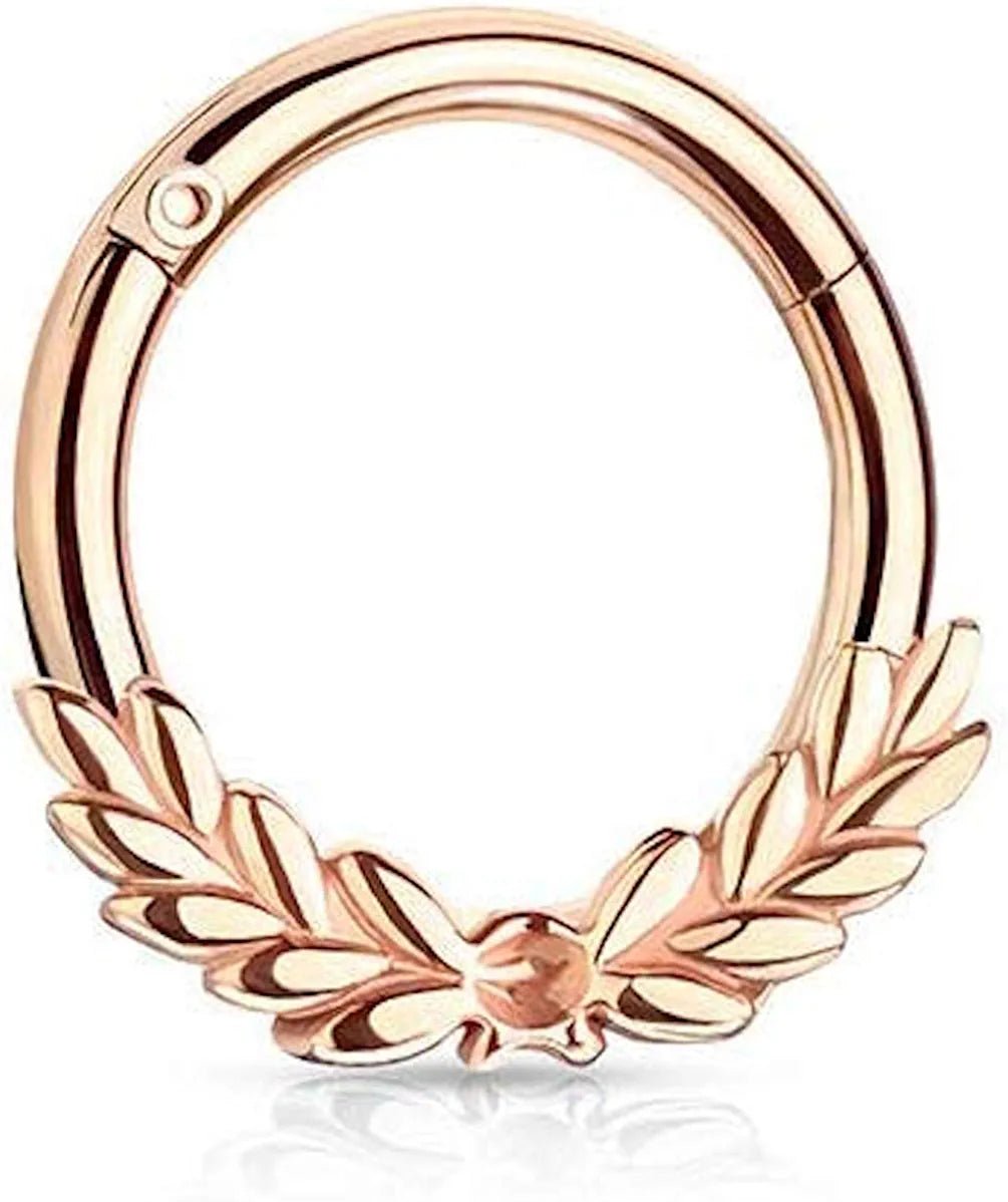 Surgical Steel Laurel Leaves Front Hinged Segment Hoop Ring Nose Ring Impulse Piercings Rose Gold