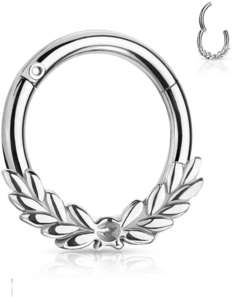 Surgical Steel Laurel Leaves Front Hinged Segment Hoop Ring Nose Ring Impulse Piercings Steel