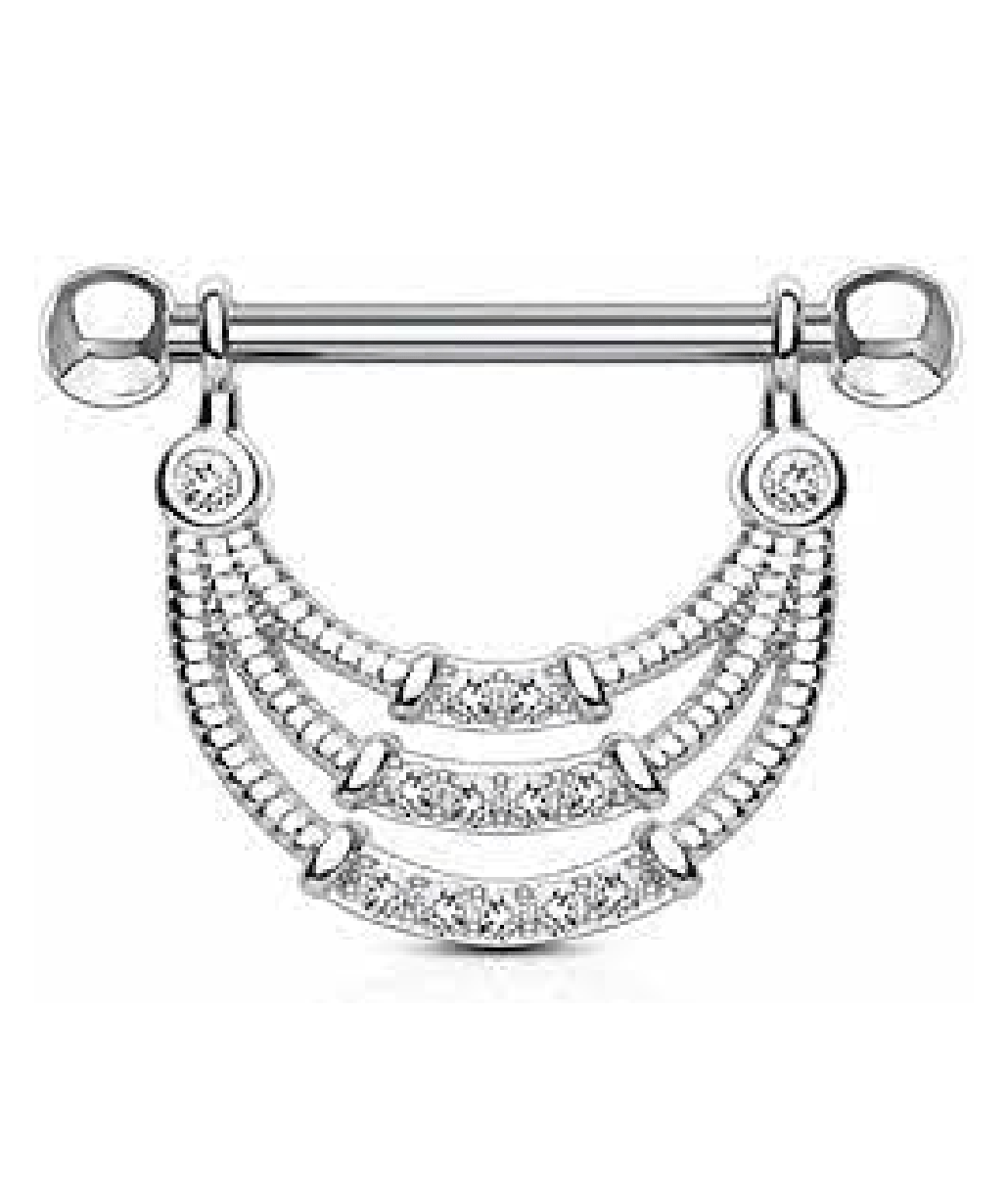 Surgical Steel Lined CZ Center Triple Lined Dangle Nipple Shield Rings Nipple Ring Impulse Piercings Clear