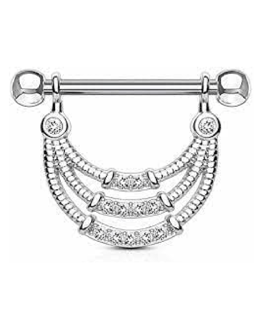 Surgical Steel Lined CZ Center Triple Lined Dangle Nipple Shield Rings Nipple Ring Impulse Piercings Clear