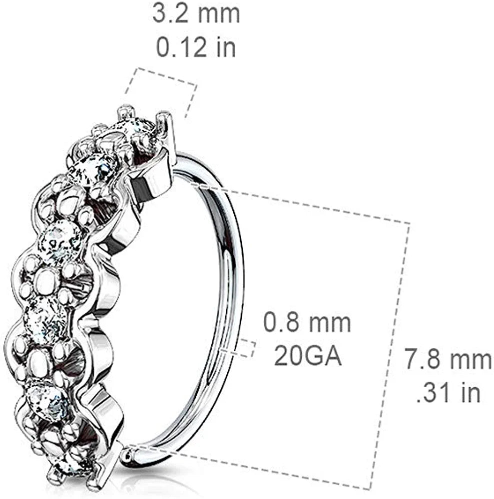 Surgical Steel Lined CZ Center with Filigree Edges Bendable Hoops for Nose Ear Cartilage Nose Ring Impulse Piercings