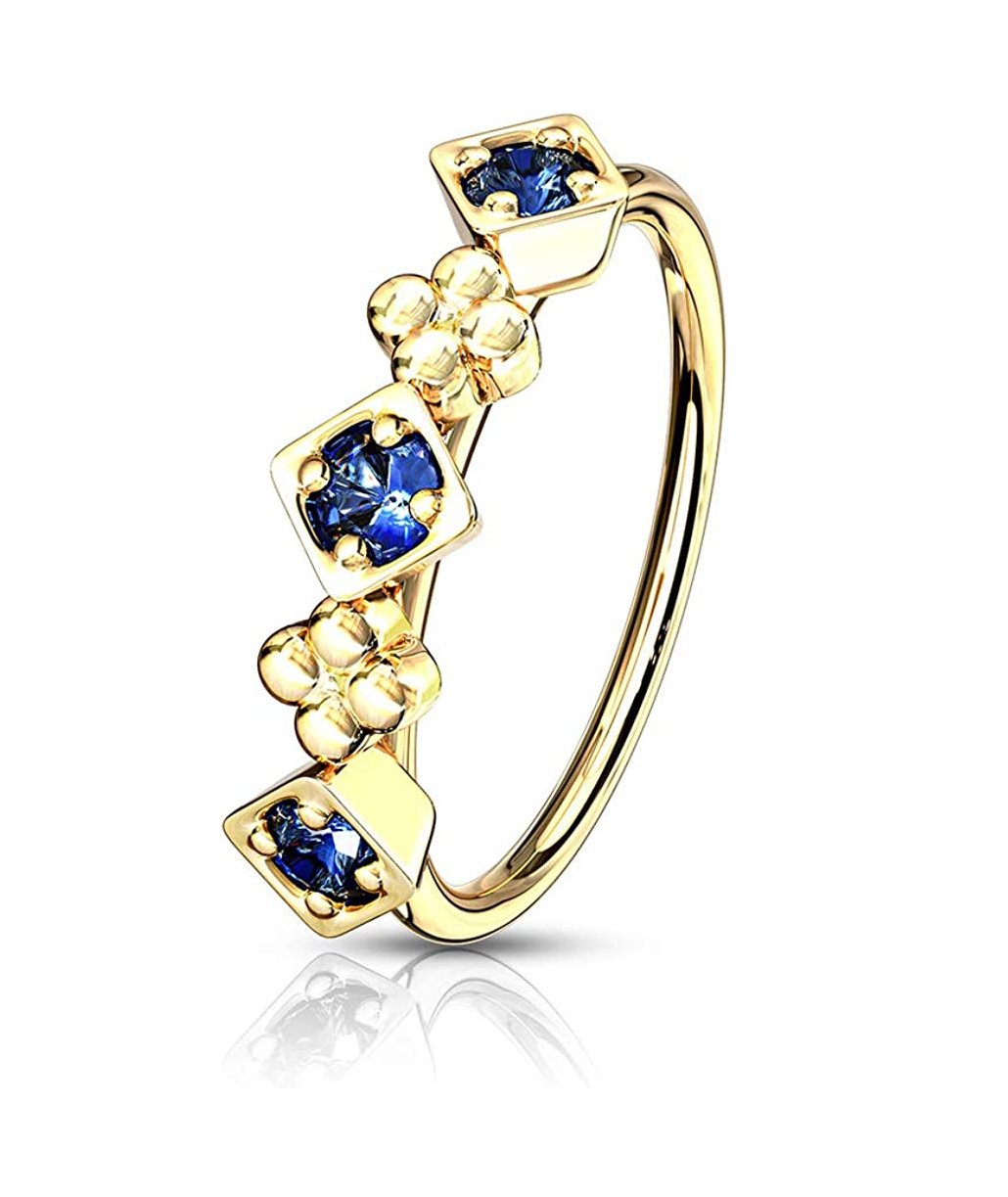 Surgical Steel Lined CZ Squares and Flowers Bendable Nose Cartilage Hoop Rings Nose Ring Impulse Piercings Blue