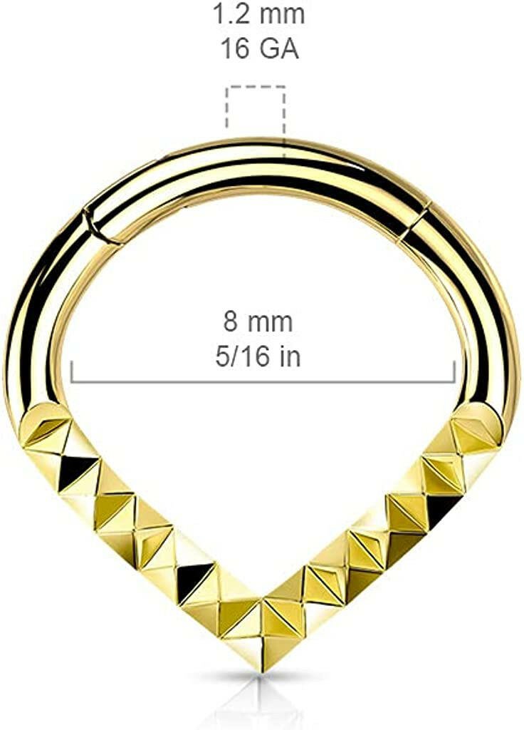 Surgical Steel Lined Pyramid Cuts Chevron Hinged Segment Hoop Ring Nose Ring, cartilage ring Impulse Piercings