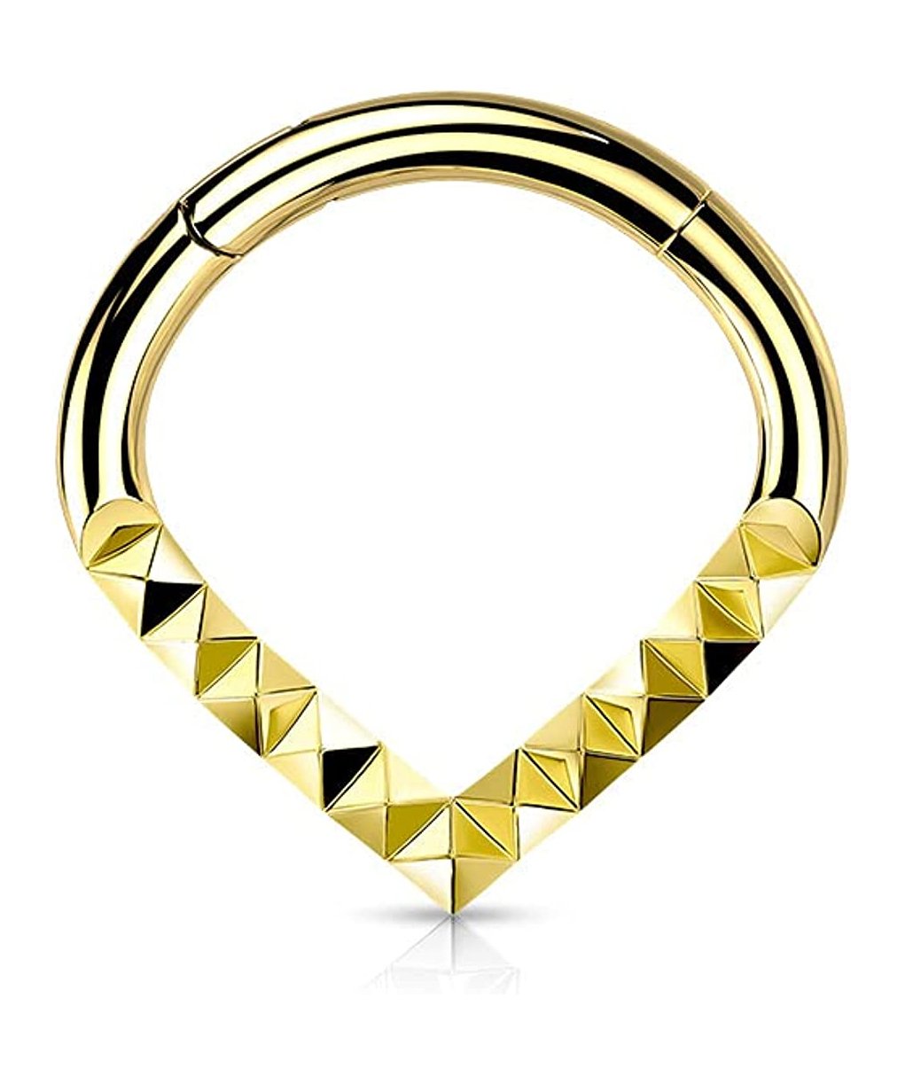 Surgical Steel Lined Pyramid Cuts Chevron Hinged Segment Hoop Ring Nose Ring, cartilage ring Impulse Piercings Gold