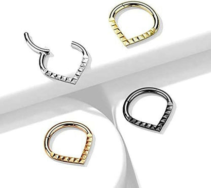 Surgical Steel Lined Pyramid Cuts Chevron Hinged Segment Hoop Ring Nose Ring, cartilage ring Impulse Piercings