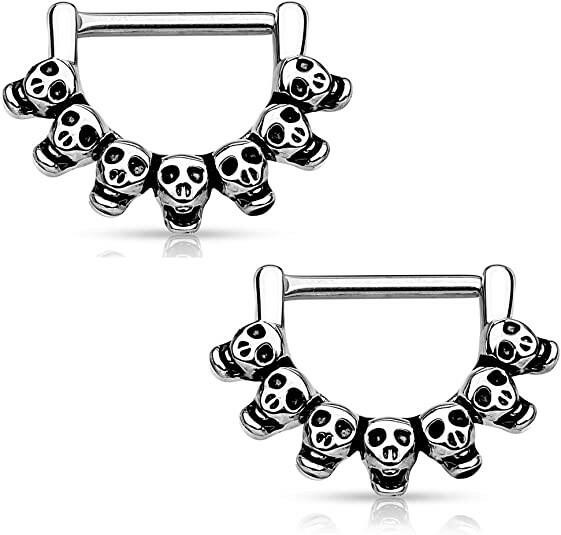 Surgical Steel Lined Skull Nipple Clickers Nipple Ring Impulse Piercings Steel