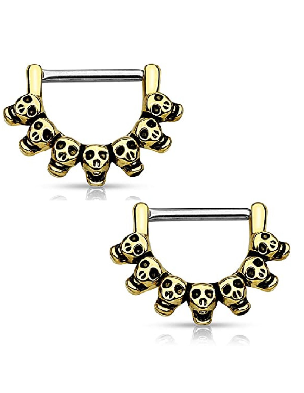 Surgical Steel Lined Skull Nipple Clickers Nipple Ring Impulse Piercings Gold