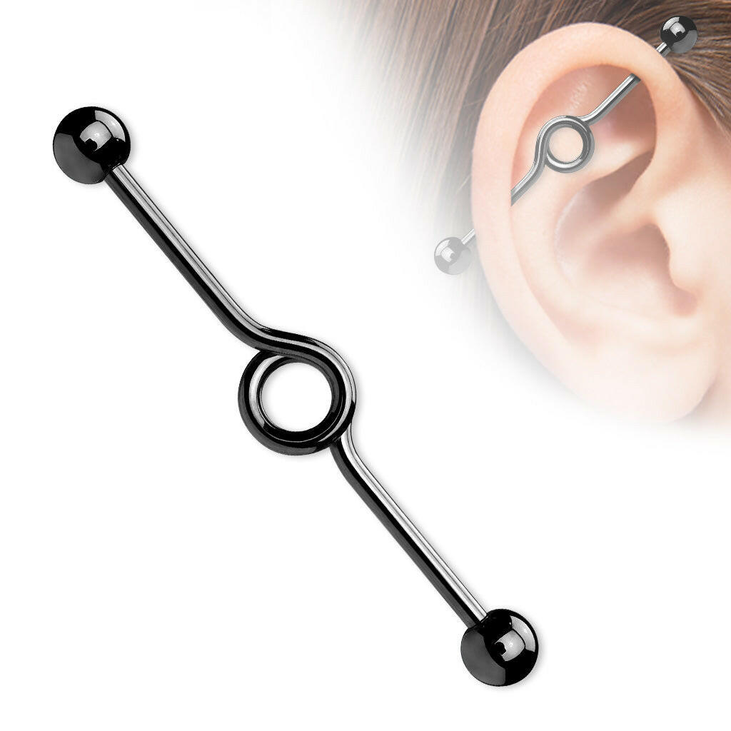 Surgical Steel Looped Titanium IP Industrial Barbell Industrial Barbell Impulse Piercings Black