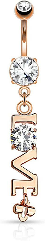 Surgical Steel LOVE Word with Clear CZ Dangle Belly Navel Ring Navel Ring Impulse Piercings Rose Gold