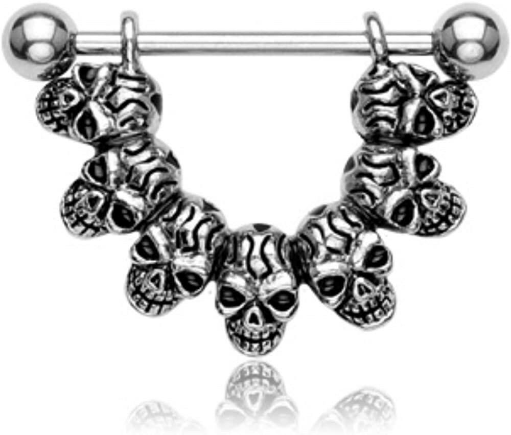 Surgical Steel Lucky 7 Skull Link Nipple Shield Rings Nipple Ring Impulse Piercings