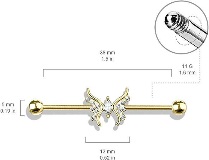 Surgical Steel Marquise Crystal Center Crystal Paved Butterfly Industrial Barbell Industrial Barbell Impulse Piercings