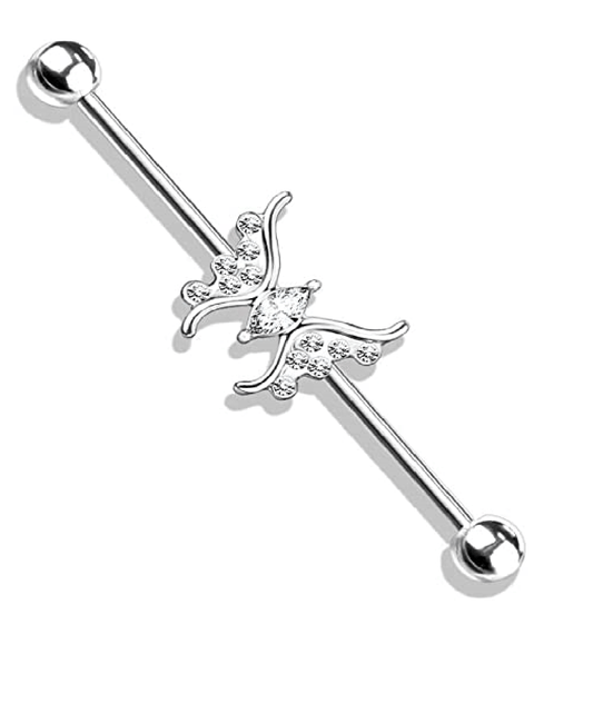 Surgical Steel Marquise Crystal Center Crystal Paved Butterfly Industrial Barbell Industrial Barbell Impulse Piercings Clear