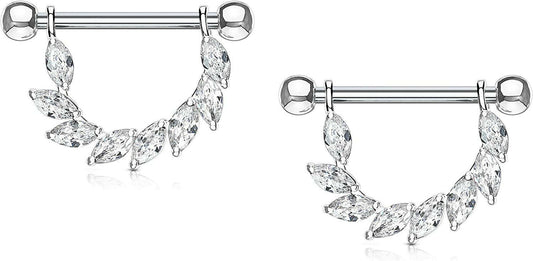 Surgical Steel Marquise CZ Bridge Dangle Nipple Shield Rings Nipple Ring Impulse Piercings Clear