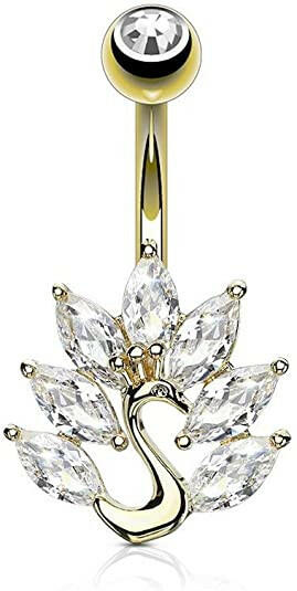 Surgical Steel Marquise CZ Peacock Belly Navel Ring Navel Ring Impulse Piercings Gold