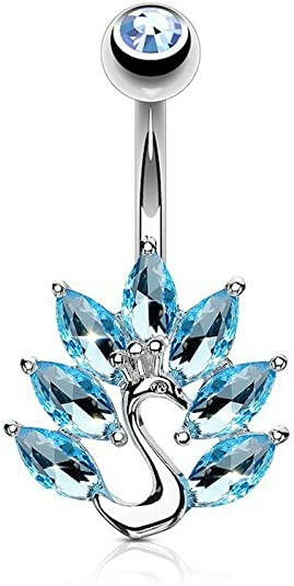 Surgical Steel Marquise CZ Peacock Belly Navel Ring Navel Ring Impulse Piercings Aqua