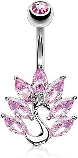 Surgical Steel Marquise CZ Peacock Belly Navel Ring Navel Ring Impulse Piercings Pink