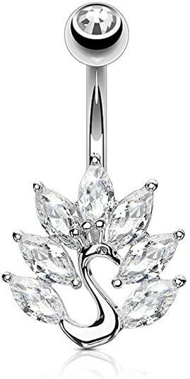 Surgical Steel Marquise CZ Peacock Belly Navel Ring Navel Ring Impulse Piercings Clear