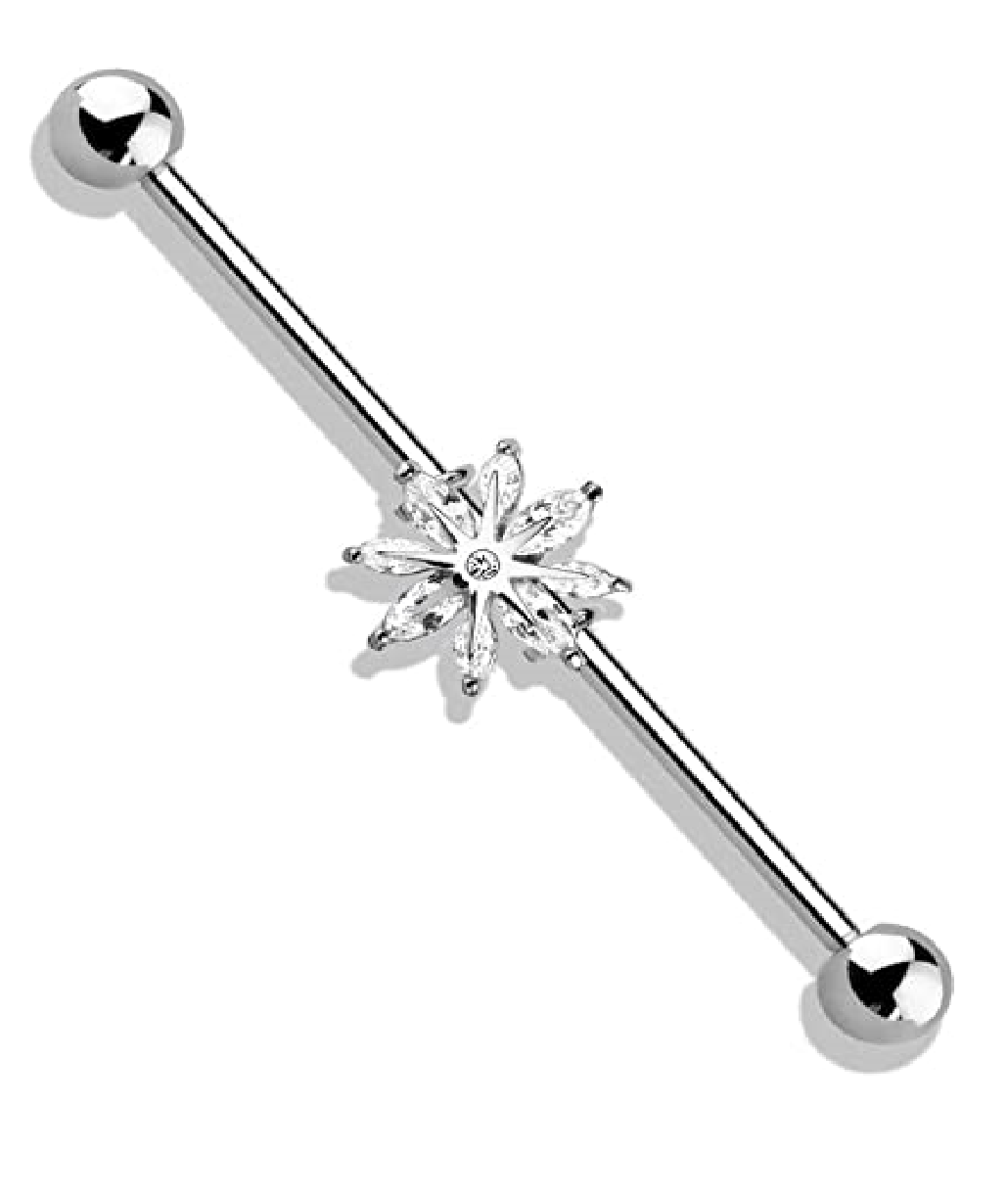 Surgical Steel Marquise CZ Snowflake Industrial Barbell Industrial Barbell Impulse Piercings Clear