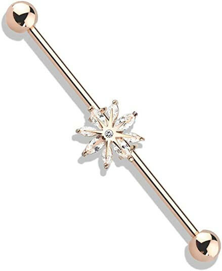 Surgical Steel Marquise CZ Snowflake Industrial Barbell Industrial Barbell Impulse Piercings Rose Gold