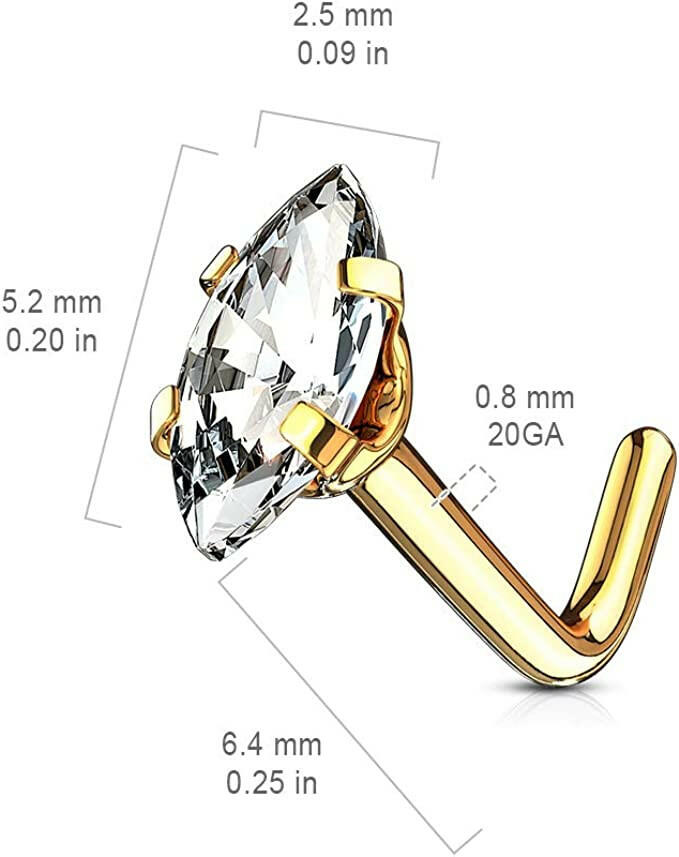 Surgical Steel Marquise CZ Top L Bend Nose Rings Nose Ring Impulse Piercings