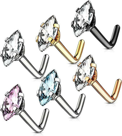 Surgical Steel Marquise CZ Top L Bend Nose Rings Nose Ring Impulse Piercings