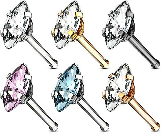 Surgical Steel Marquise CZ Top Nose Bone Stud Rings Nose Ring Impulse Piercings