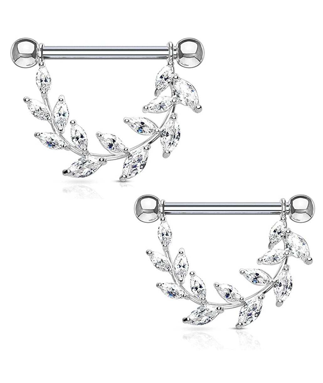 Surgical Steel Marquise CZ Vine Nipple Shield Rings Nipple Ring Impulse Piercings Clear