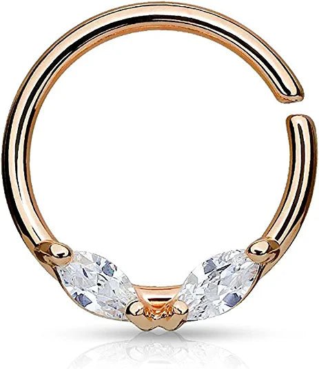 Surgical Steel Marquise CZs Bendable Septum Cartilage Hoop Ring Septum Ring Impulse Piercings Rose Gold