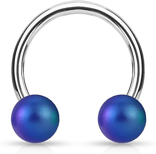 Surgical Steel Matte Finish Pearlish Ball Horseshoe Circular Barbell Circular Barbell Impulse Piercings Blue