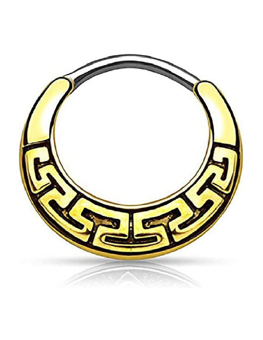 Surgical Steel Maze Tribal Fan Design Round Septum Clicker Septum Ring Impulse Piercings Antique Gold