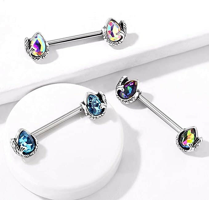 Surgical Steel Mermaid Tail Wrapped Pear Shaped Crystal Nipple Barbell Rings Nipple Ring Impulse Piercings