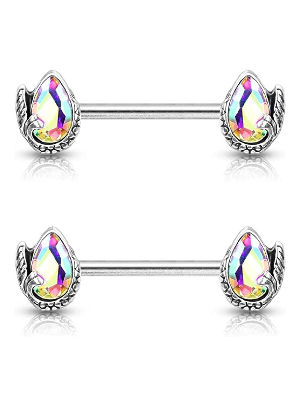 Surgical Steel Mermaid Tail Wrapped Pear Shaped Crystal Nipple Barbell Rings Nipple Ring Impulse Piercings Aurora Borealis