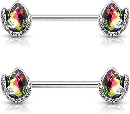 Surgical Steel Mermaid Tail Wrapped Pear Shaped Crystal Nipple Barbell Rings Nipple Ring Impulse Piercings Vitrail Medium