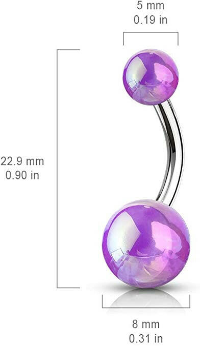 Surgical Steel Metallic AB Coating Balls Over Belly Navel Ring Navel Ring Impulse Piercings