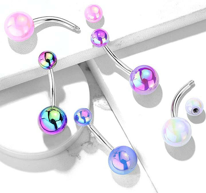 Surgical Steel Metallic AB Coating Balls Over Belly Navel Ring Navel Ring Impulse Piercings