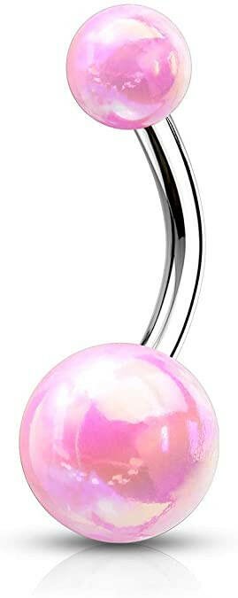 Surgical Steel Metallic AB Coating Balls Over Belly Navel Ring Navel Ring Impulse Piercings Pink