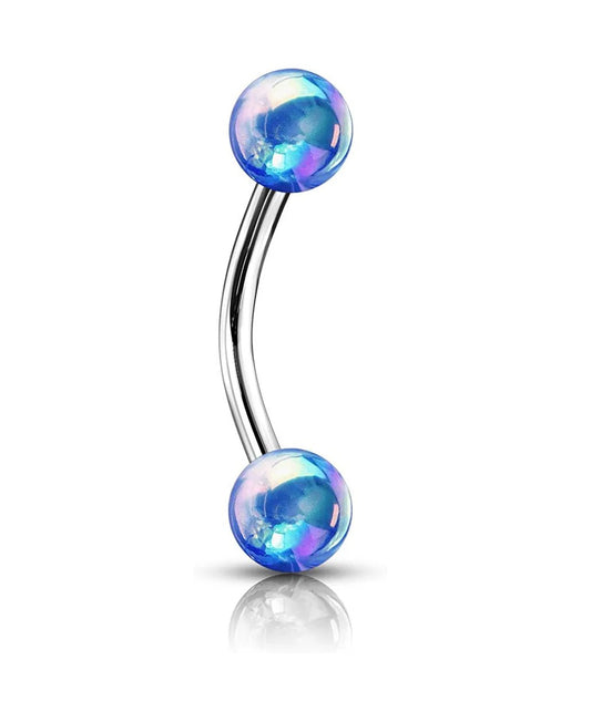 Surgical Steel Metallic AB Coating Balls Over Curved Barbells for Eyebrow Daith Eyebrow Ring Impulse Piercings Blue