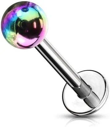 Surgical Steel Metallic AB Coating Balls Over Flat back Studs for Labret Monroe Cartilage Labret Impulse Piercings Rainbow