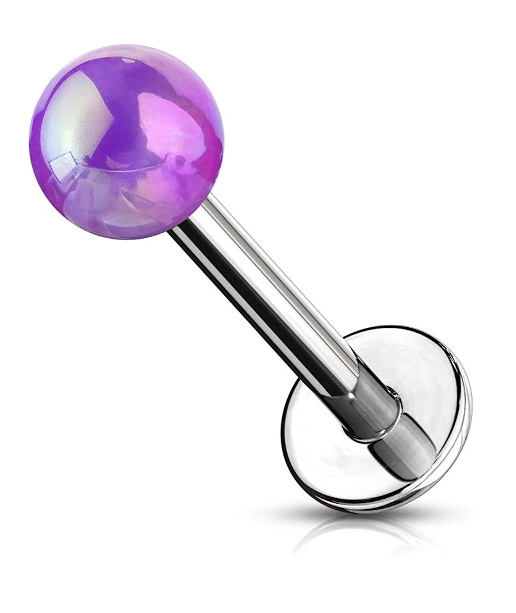 Surgical Steel Metallic AB Coating Balls Over Flat back Studs for Labret Monroe Cartilage Labret Impulse Piercings Purple