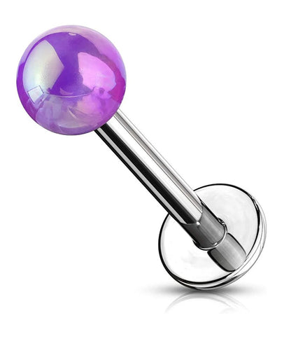 Surgical Steel Metallic AB Coating Balls Over Flat back Studs for Labret Monroe Cartilage Labret Impulse Piercings Purple