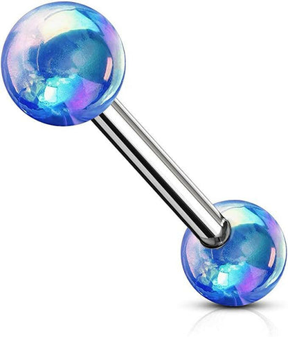 Surgical Steel Metallic AB Coating Balls Over Nipple Barbell Rings Nipple Ring Impulse Piercings Blue