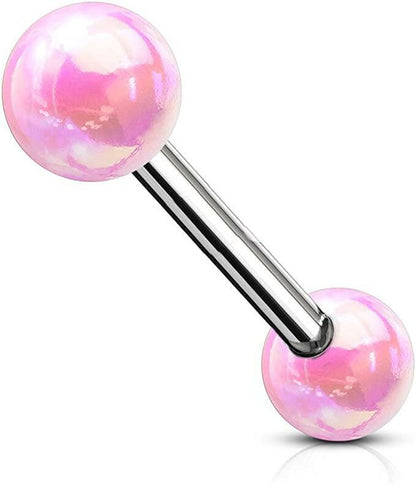 Surgical Steel Metallic AB Coating Balls Over Nipple Barbell Rings Nipple Ring Impulse Piercings Pink