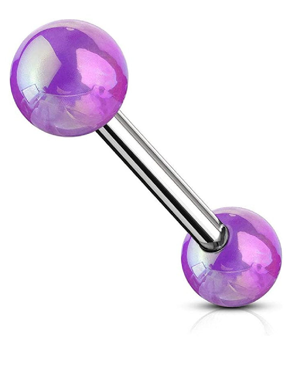 Surgical Steel Metallic AB Coating Balls Over Nipple Barbell Rings Nipple Ring Impulse Piercings Purple