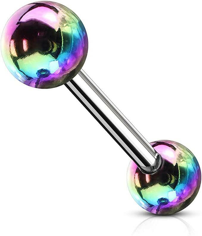 Surgical Steel Metallic AB Coating Balls Over Nipple Barbell Rings Nipple Ring Impulse Piercings Rainbow