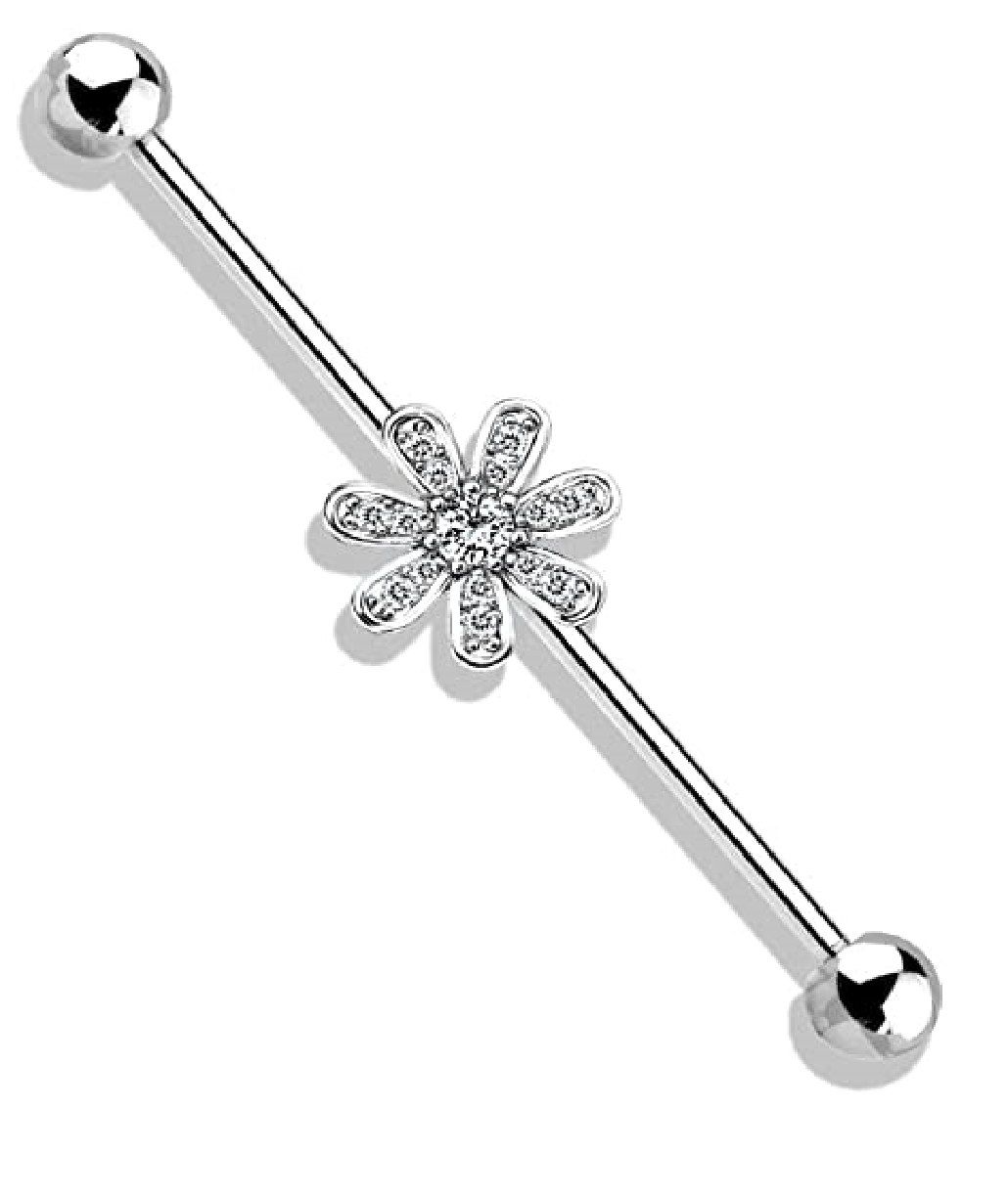 Surgical Steel Micro CZ Paved Flower Industrial Barbell Industrial Barbell Impulse Piercings Clear