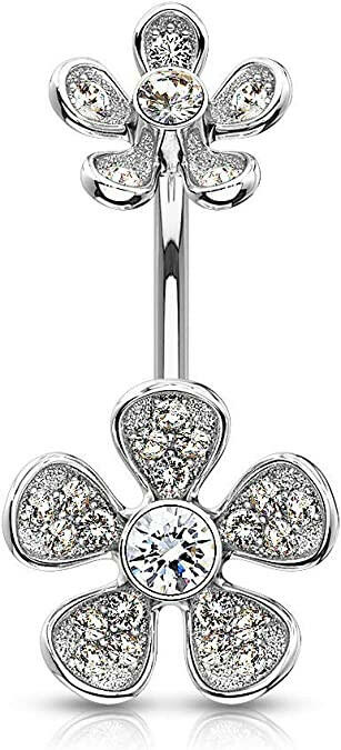 Surgical Steel Micro CZ Paved Flower with Flower Top Belly Navel Ring Navel Ring Impulse Piercings Clear