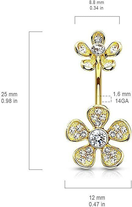 Surgical Steel Micro CZ Paved Flower with Flower Top Belly Navel Ring Navel Ring Impulse Piercings