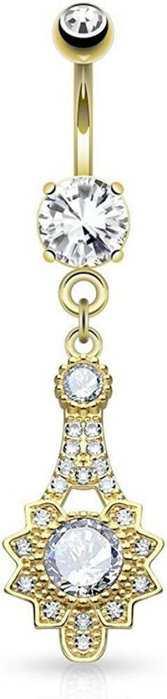 Surgical Steel Micro Pave CZ Tribal Sun Dangle Belly Navel Ring Navel Ring Impulse Piercings Gold