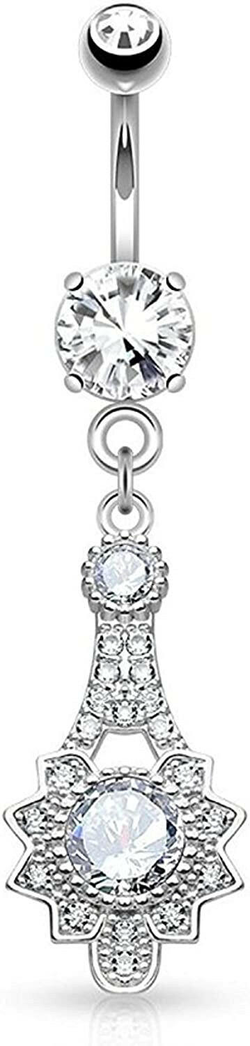 Surgical Steel Micro Pave CZ Tribal Sun Dangle Belly Navel Ring Navel Ring Impulse Piercings Clear